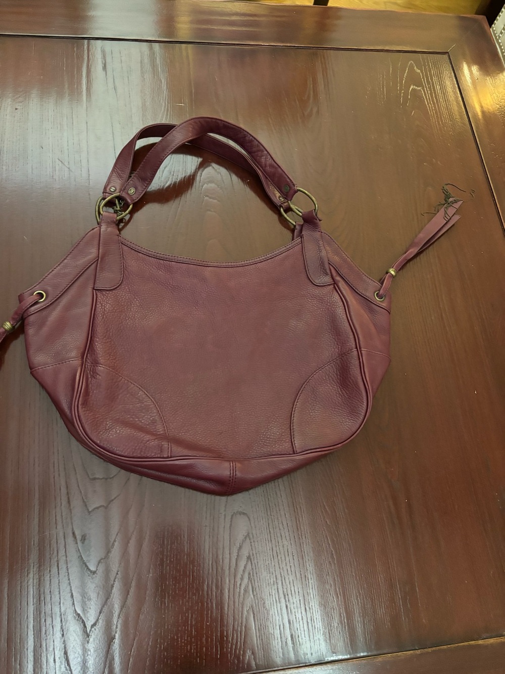 Vintage Y2K Juicy Couture Maroon Pebbled Leather Hobo Bag Gold Charm⁠